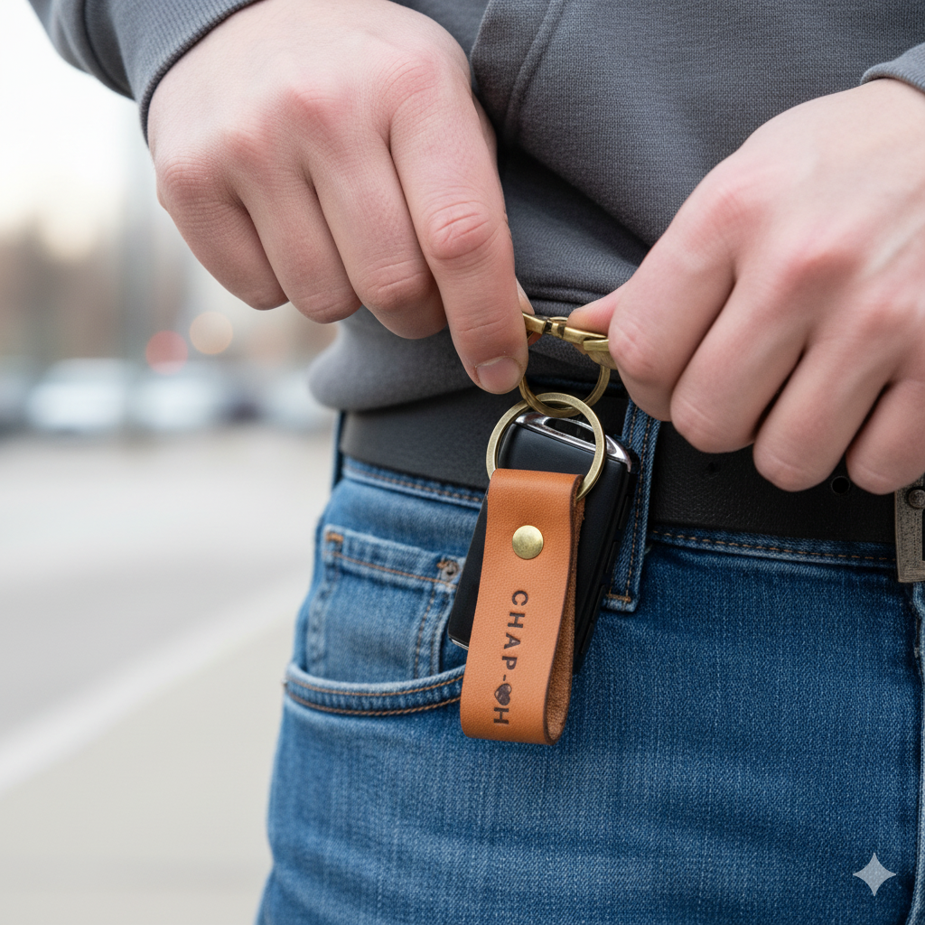Engraved CHAP-OH Leather Keychain