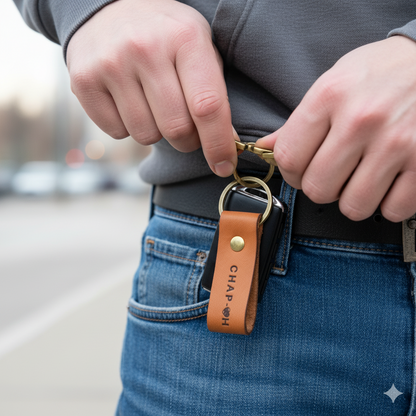 Engraved CHAP-OH Leather Keychain
